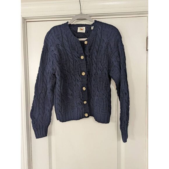Marsh Landing Hand‎ Knit Cardigan women's medium navy blue cable knit fisheman - Picture 1 of 6
